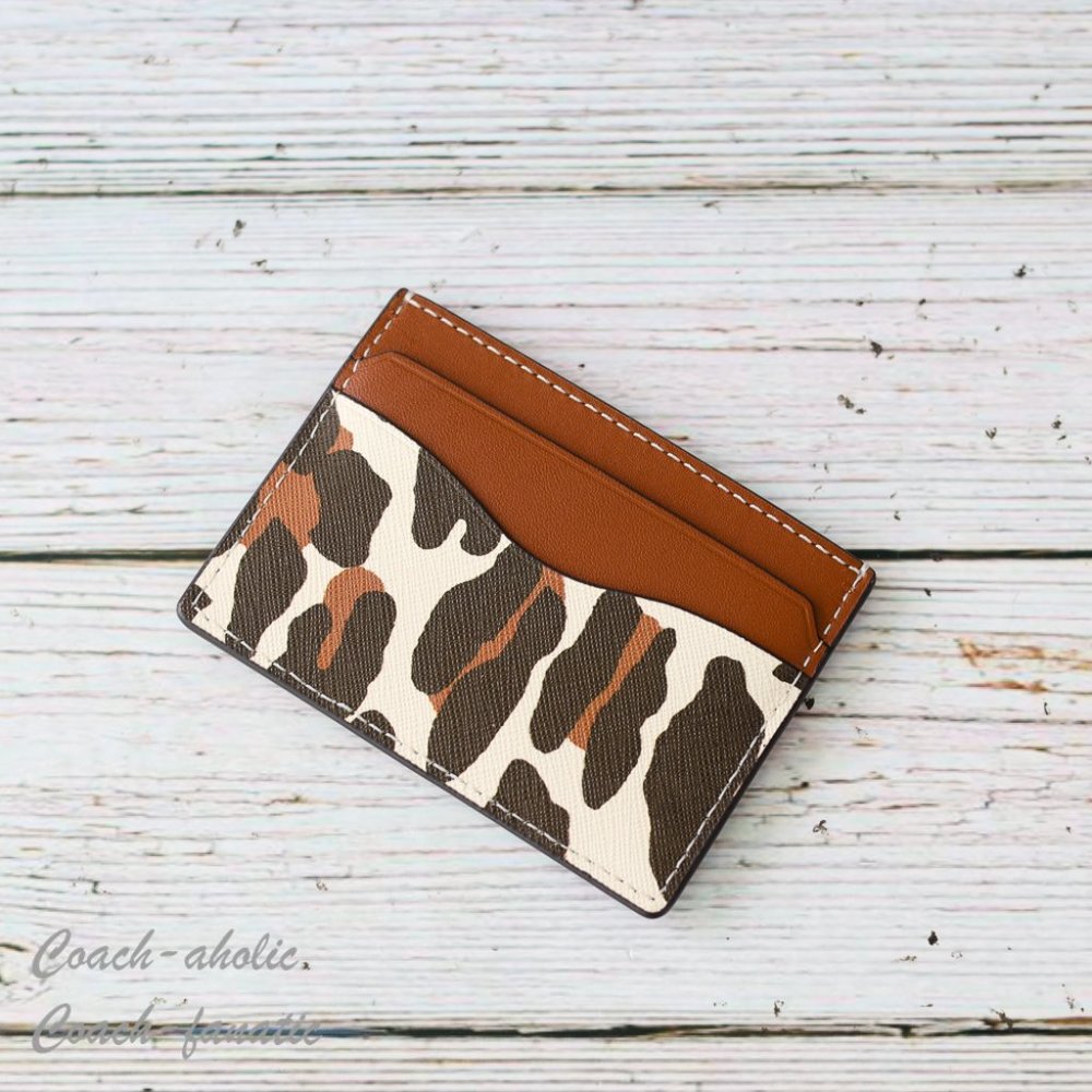 NWT Tory Burch Emerson Printed Slim Card Case in Beige Reva Leopard - Picture 4 of 6